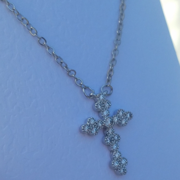 NEW Dainty Round Diamond Cross Prayer Necklace - Picture 2 of 3